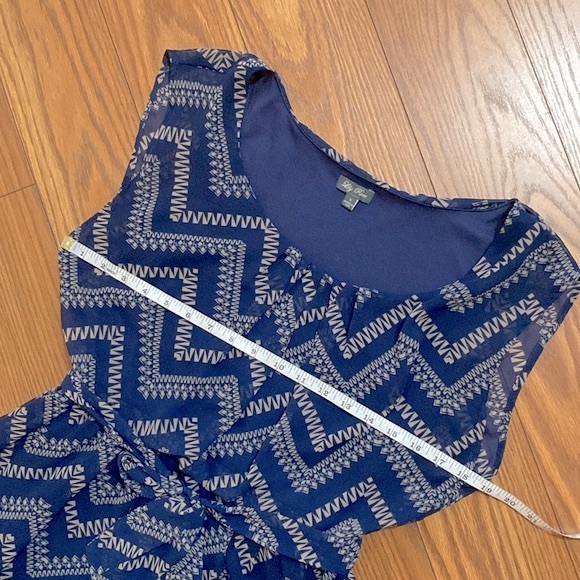 Lily Rose woman’s chiffon geomatics bleu mini dress, ballon stretch tie waist - Picture 8 of 10